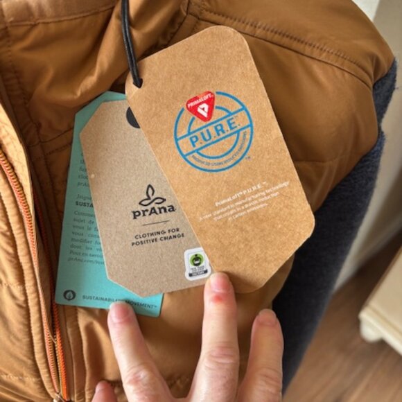 Prana Mens IncrediWool 1/2 Zip Quilted Wool Tan Blue Jacket NWT Medium - Picture 5 of 8